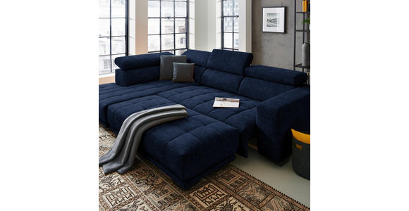 ECKSOFA in Mikrofaser Dunkelblau  207/301 cm  - Schwarz/Dunkelblau, Design, Textil/Metall (207/301cm) - Xora