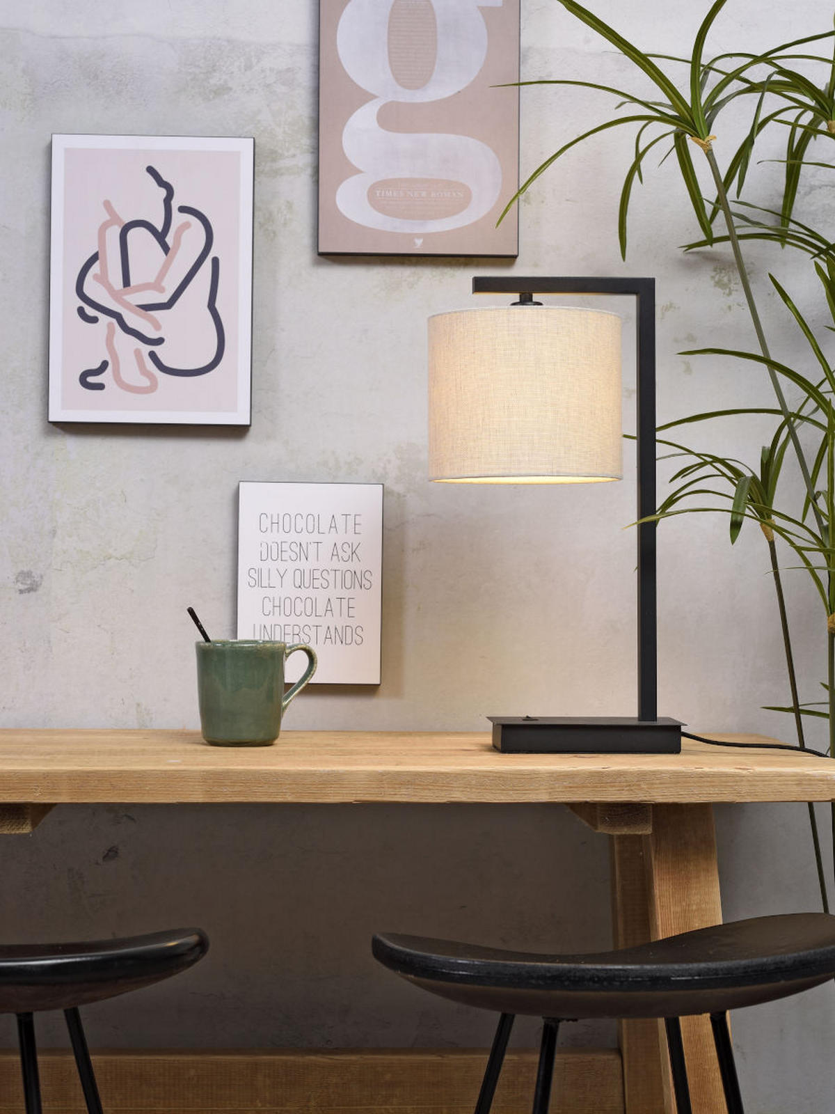 BORDSLAMPA Boston 17/44 cm   - beige/svart, Basics, metall/textil (17/44cm) - It's about Romi