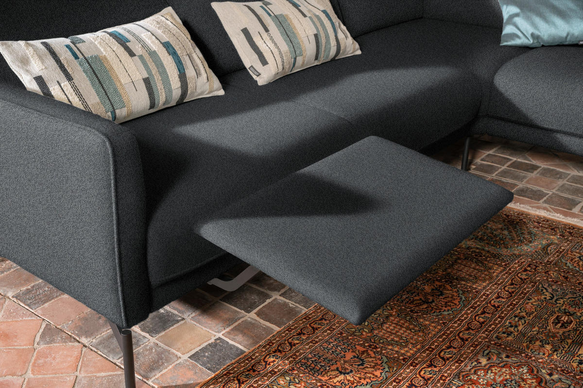 ECKSOFA in Flachgewebe, Struktur Grau  - Anthrazit/Grau, Design, Textil/Metall (254/230cm) - Johann Jakob