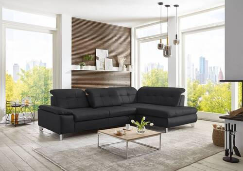 ECKSOFA in Echtleder Anthrazit  309/211 cm  - Anthrazit/Alufarben, Design, Leder/Metall (309/211cm) - Beldomo Speed