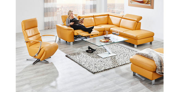 ECKSOFA in Echtleder Gelb  - Gelb/Alufarben, Design, Leder/Metall (271/239cm) - Cantus