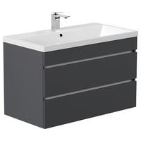 UMIVAL. ENOTA Z UMIVALNIKOM  - bela/barve grafita, Basics, kamen/leseni material (90cm) - MID.YOU