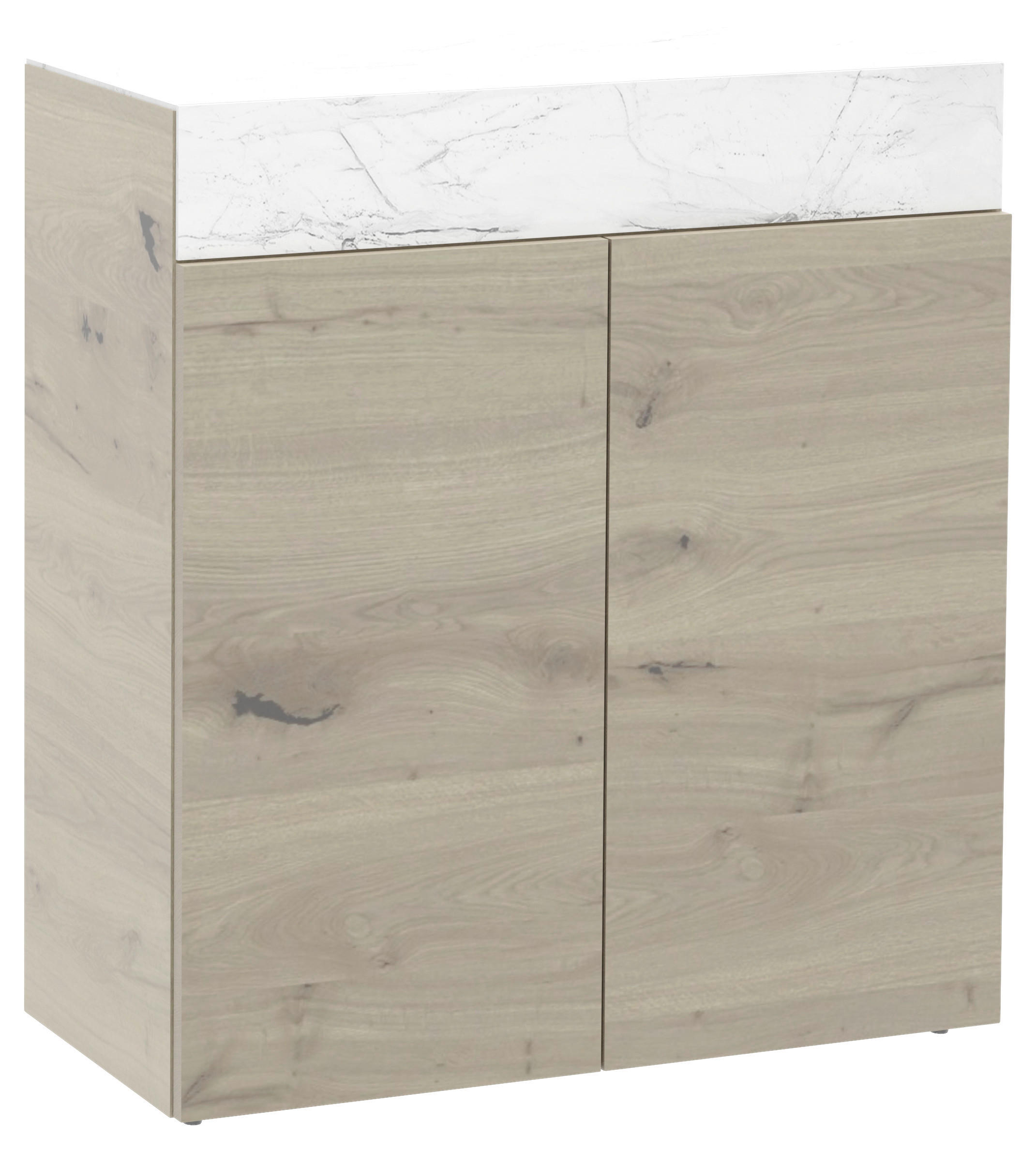 SCHUHSCHRANK Eiche furniert, massiv Weiß, Eichefarben - Eichefarben/Weiß, Natur, Glas/Holz (96/106/42,6cm) - Voglauer
