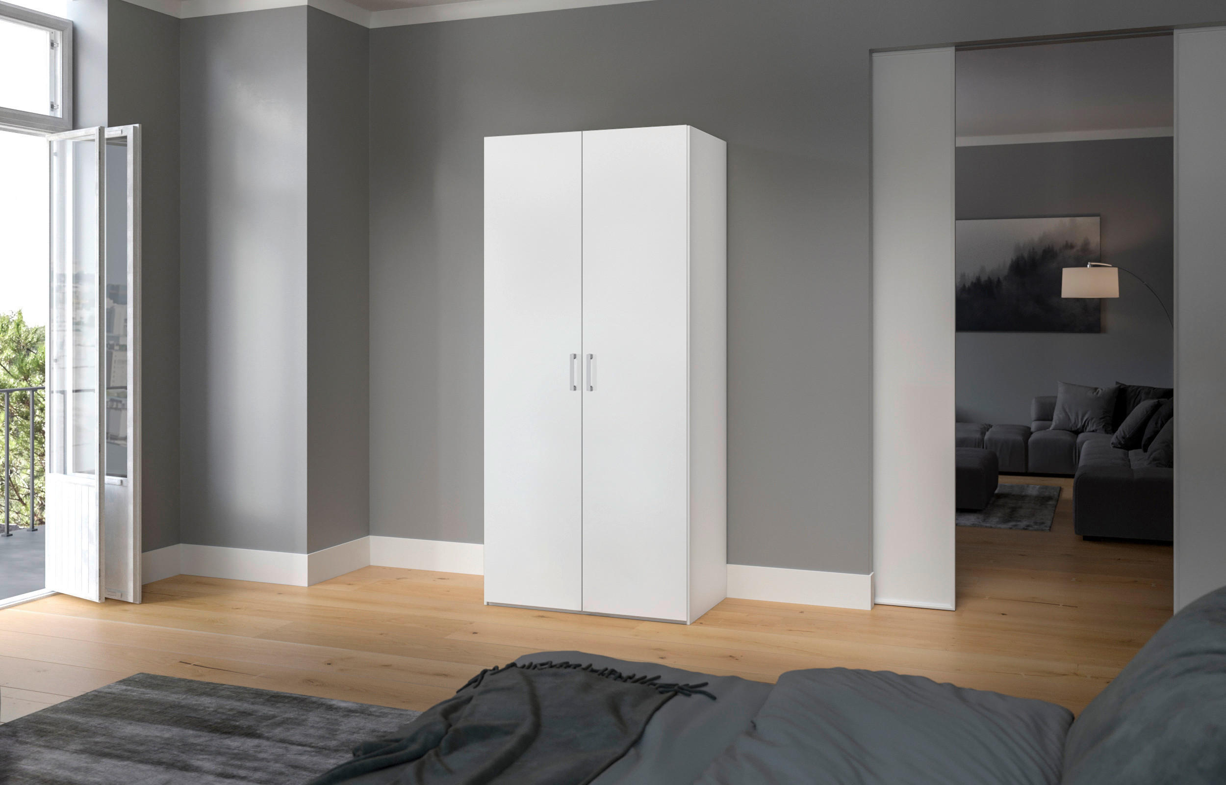 DREHTÜRENSCHRANK  in Weiß  - Chromfarben/Weiß, Design, Holzwerkstoff (102/236/59cm) - Carryhome