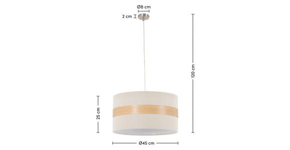 HÄNGELEUCHTE 45/120 cm  - Creme, MODERN, Holz/Kunststoff (45/120cm) - Novel