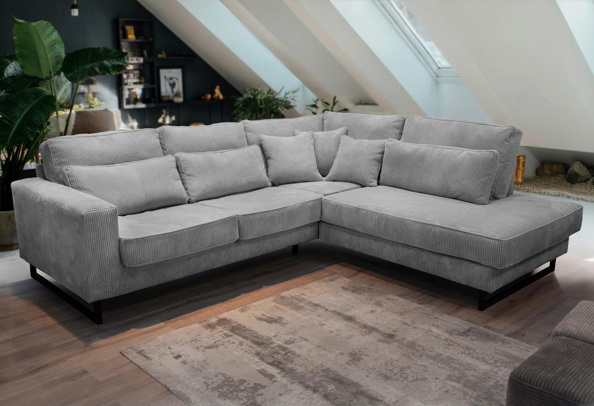 ROHOVÁ SEDAČKA, textil, kompozitní dřevo, světle šedá - černá/světle šedá, Konvenční, kov/kompozitní dřevo (284/253cm) - Livetastic