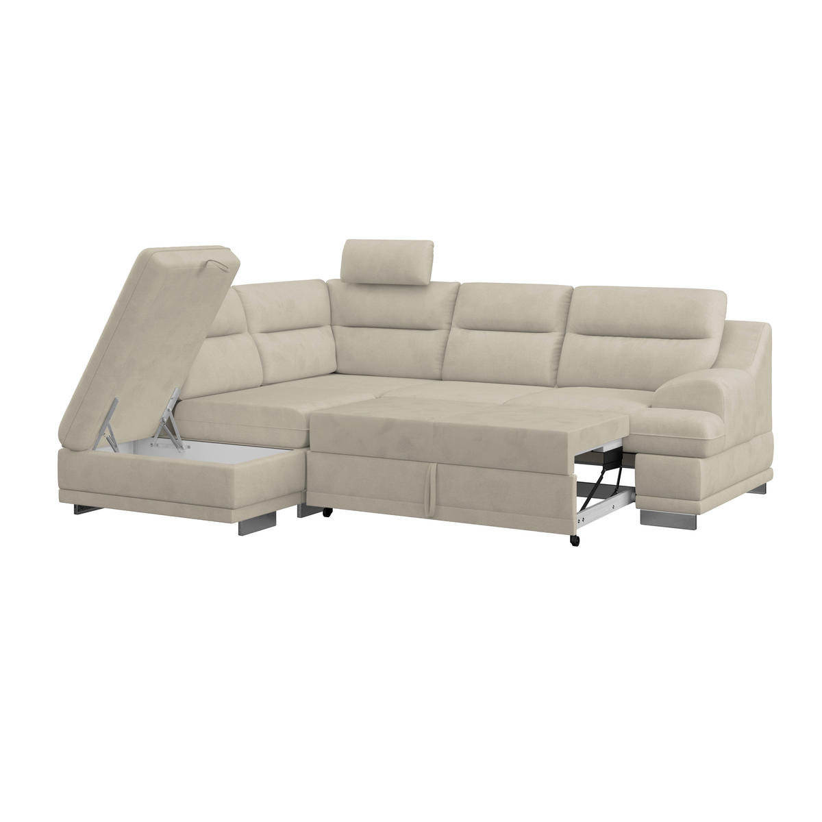 WOHNLANDSCHAFT in Velours Platinfarben  - Platinfarben/Chromfarben, Konventionell, Textil/Metall (217/264cm) - MID.YOU