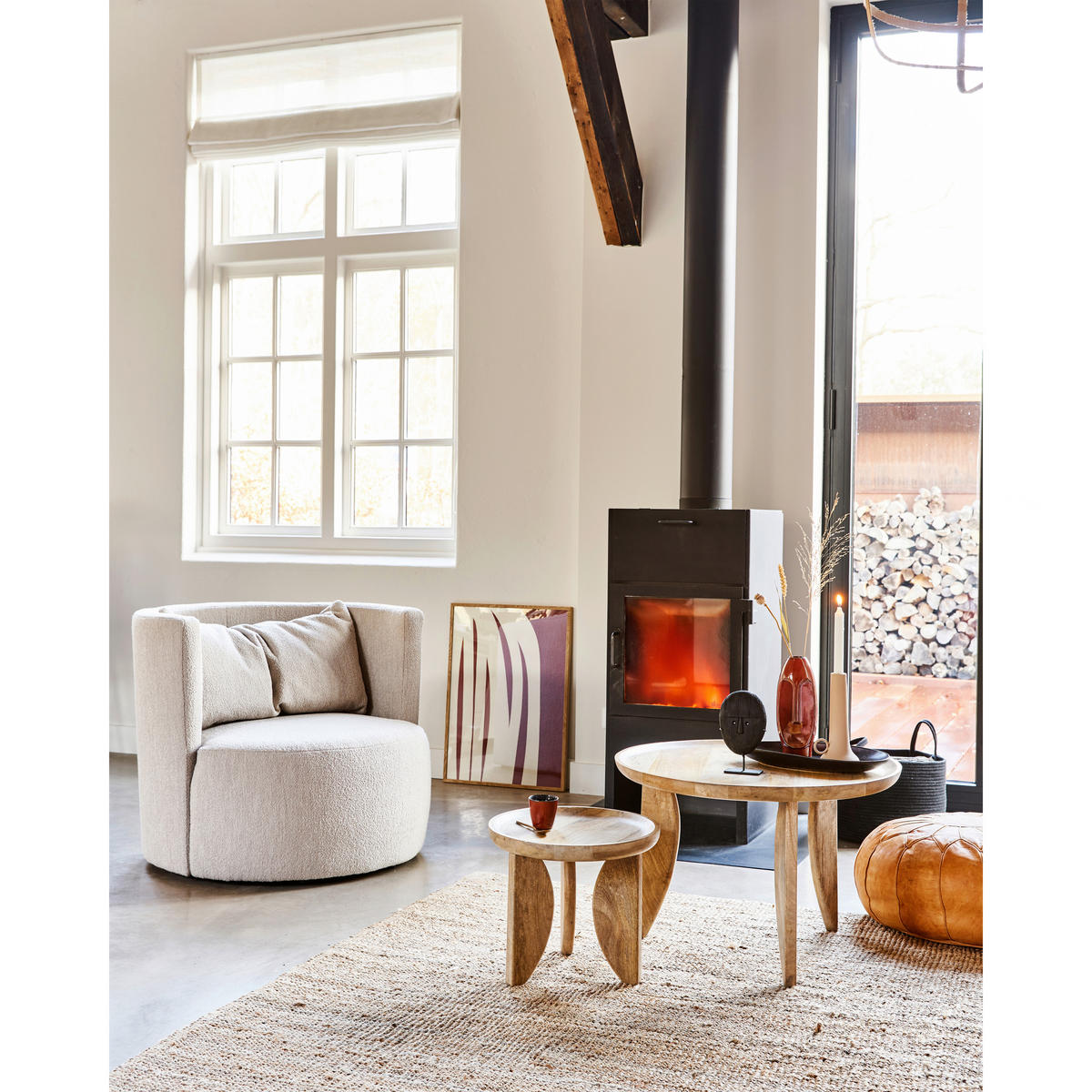 SESSEL in Bouclé Naturfarben  - Schwarz/Naturfarben, Design, Kunststoff/Textil (96/81/92cm) - Livetastic