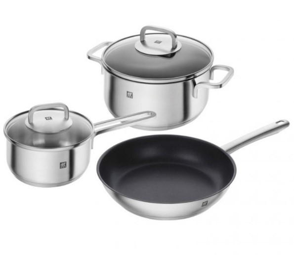 GRYT- OCH KASTRULLSET 3 delar  - stålfärgad, Basics, metall/glas - Zwilling