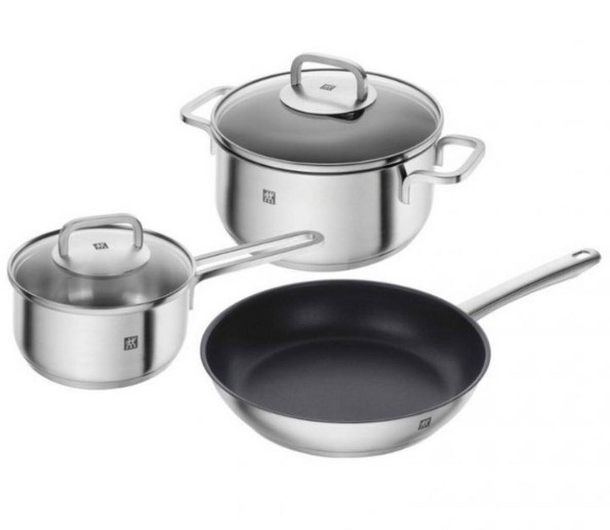 GRYT- OCH KASTRULLSET 3 delar  - stålfärgad, Basics, metall/glas - Zwilling
