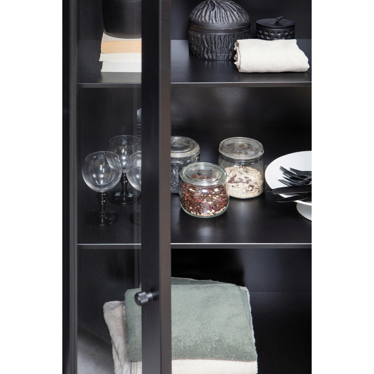 VITRINE  in massiv Kiefer Schwarz  - Schwarz, Design, Glas/Holz (100/155/40cm) - Livetastic