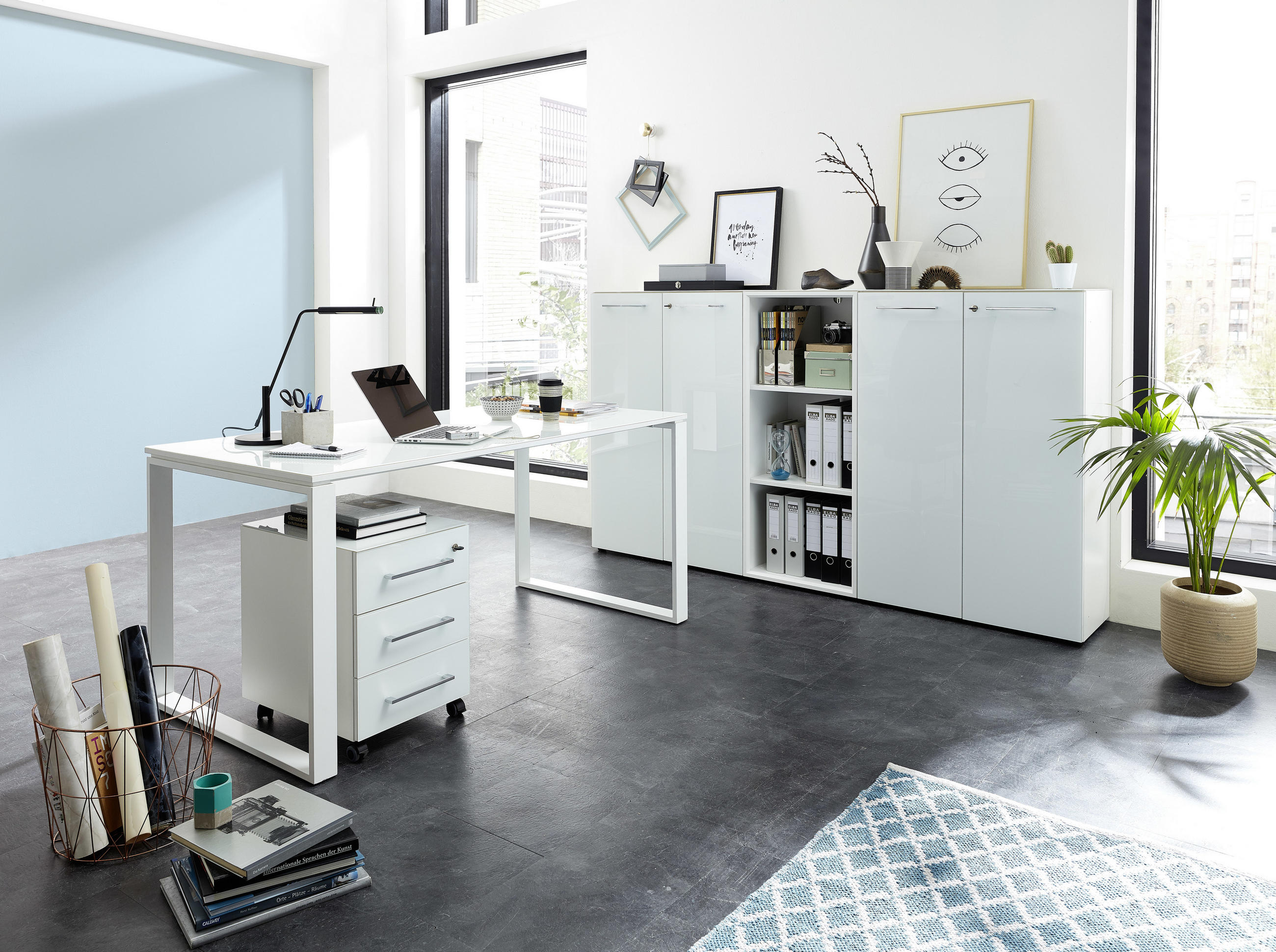 SCHREIBTISCH 160/80/75 cm  in Weiss  - Weiss, Modern, Glas/Holzwerkstoff (160/80/75cm) - Germania