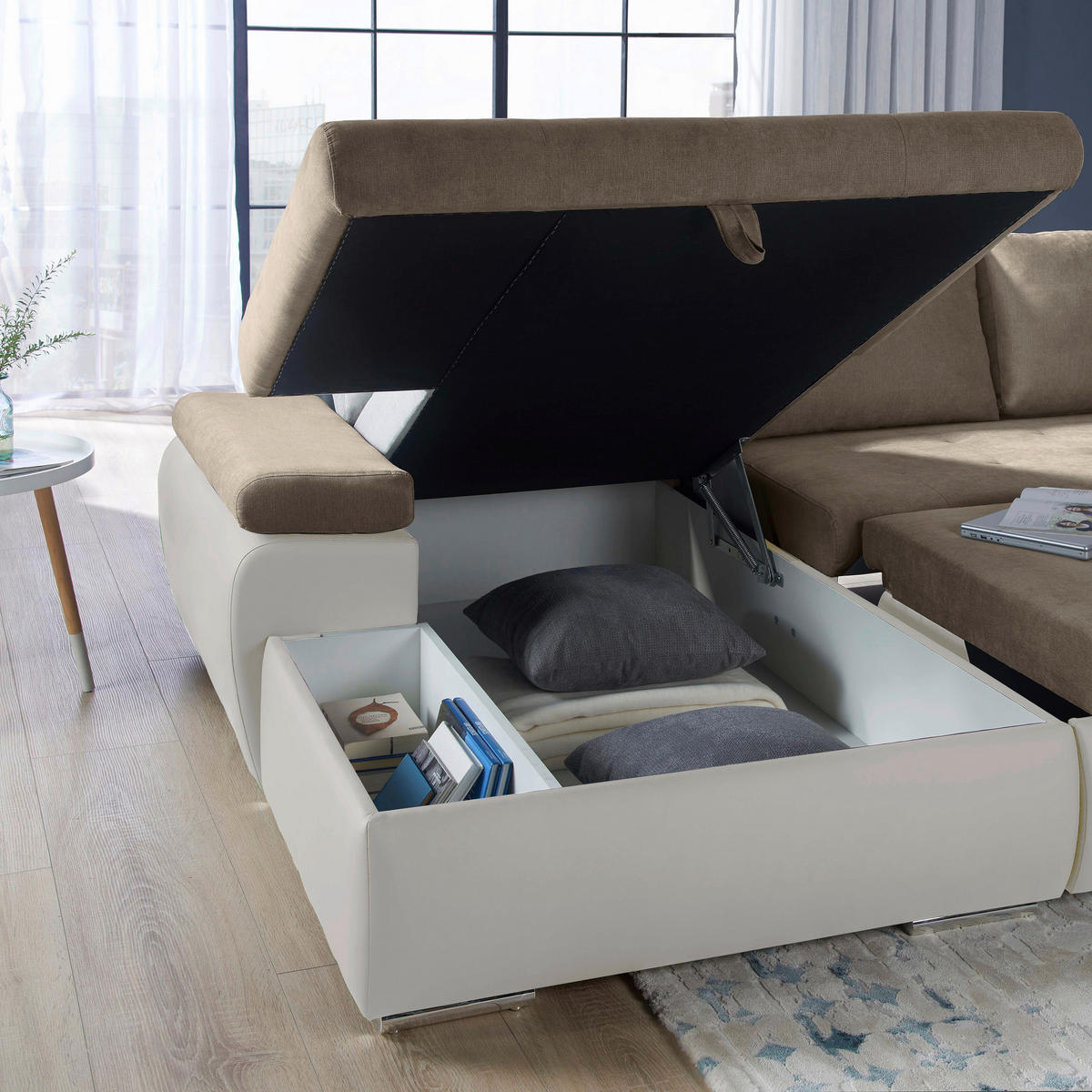 ECKSOFA in Flachgewebe Weiß, Hellbraun  175/271 cm  - Hellbraun/Weiß, Design, Kunststoff/Textil (175/271cm) - Xora
