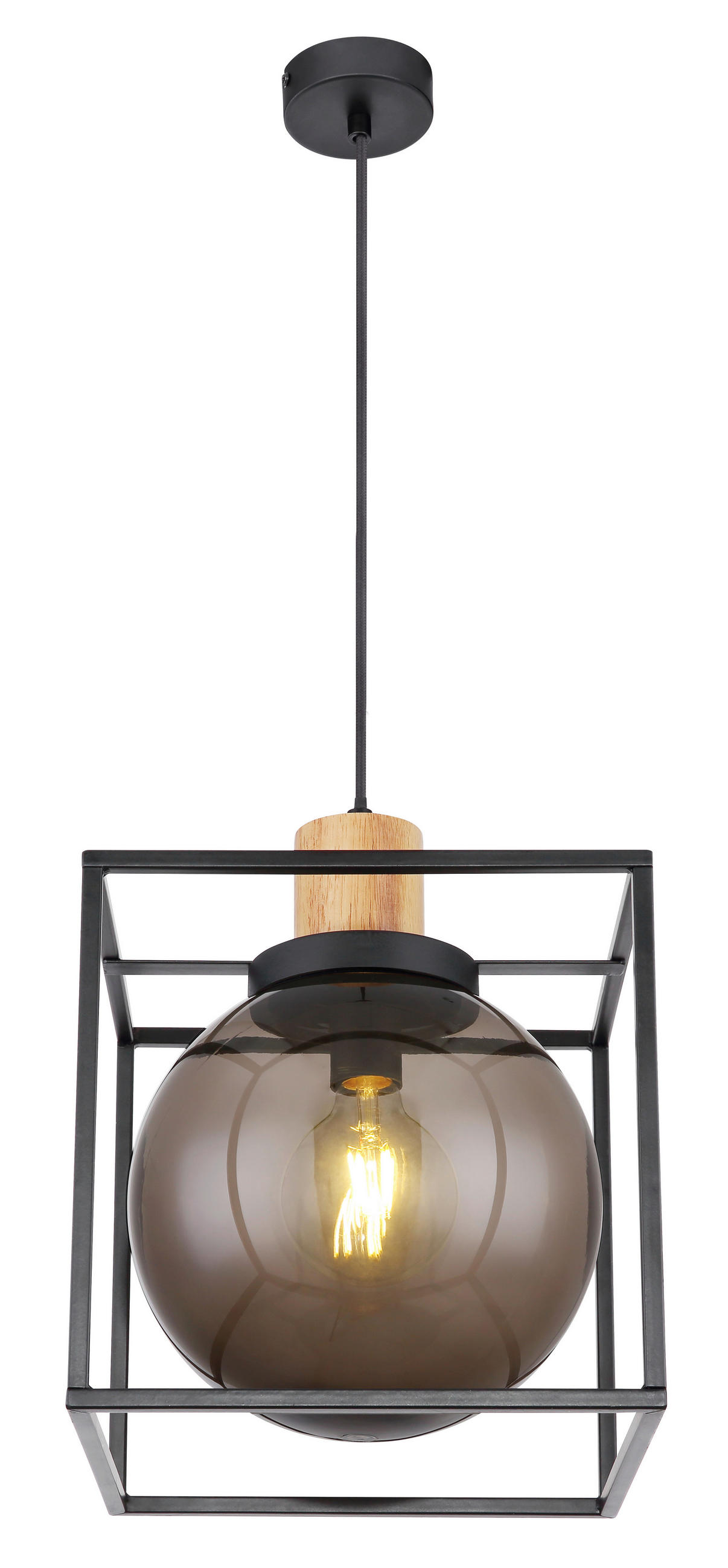 HÄNGELEUCHTE 28/28/120 cm    - Schwarz/Naturfarben, Design, Holz/Kunststoff (28/28/120cm) - Globo