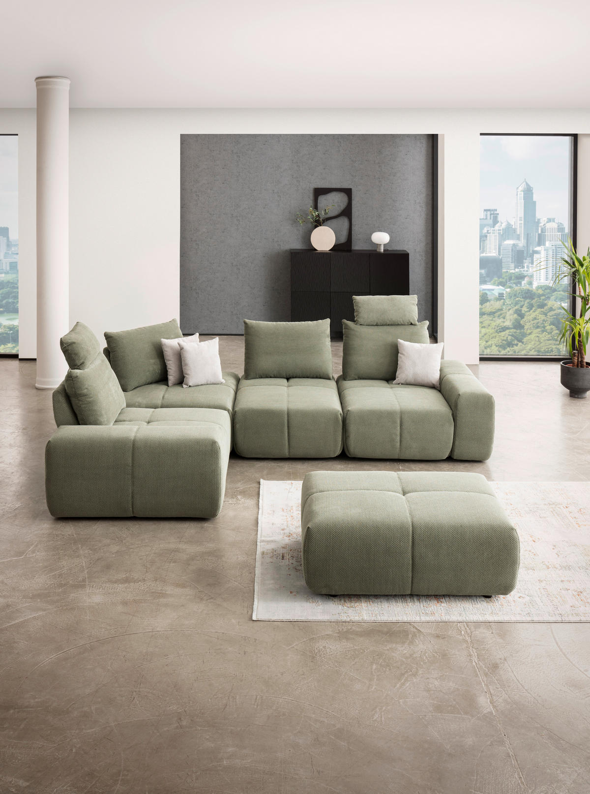 SEDACÍ SOUPRAVA, textil, olivově zelená - černá/olivově zelená, Design, textil/plast (236/94/326cm) - Xora