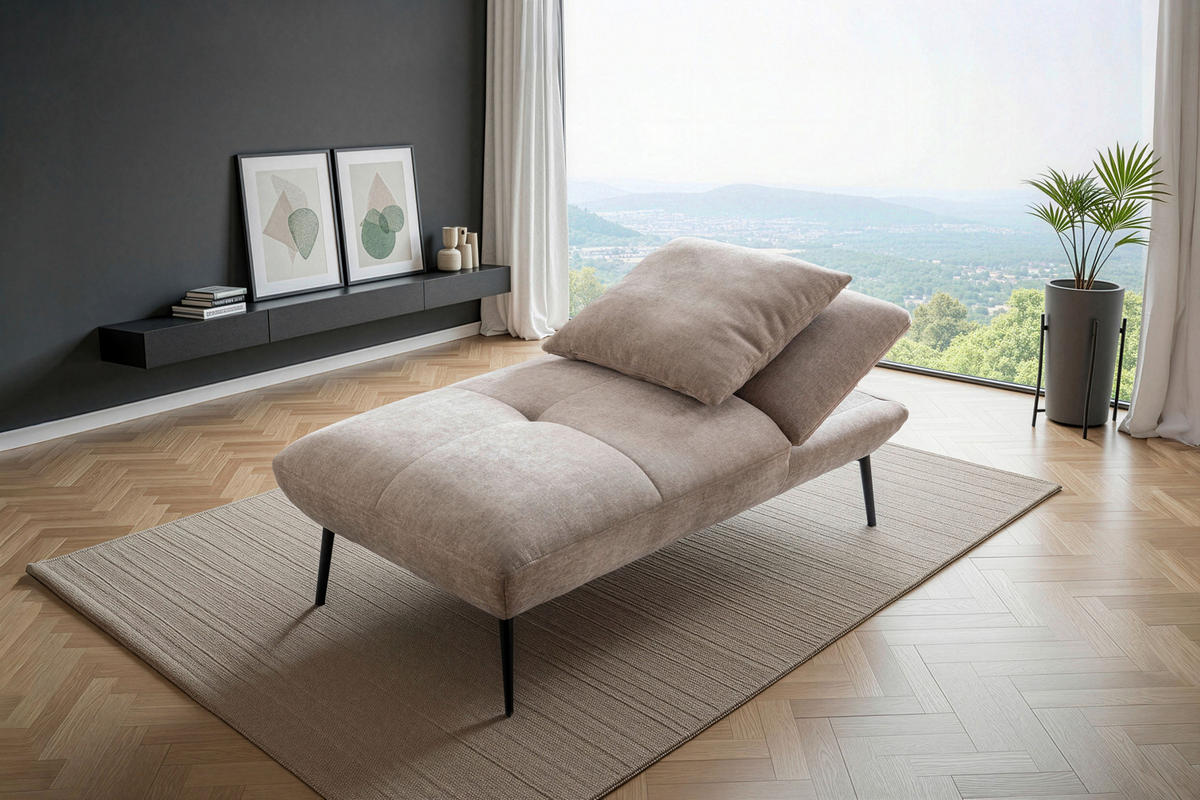 ECKSOFA Taupe Chenille Rücken echt, Sitztiefenverstellung  - Taupe/Schwarz, Design, Textil/Metall (190/320cm) - Moderano