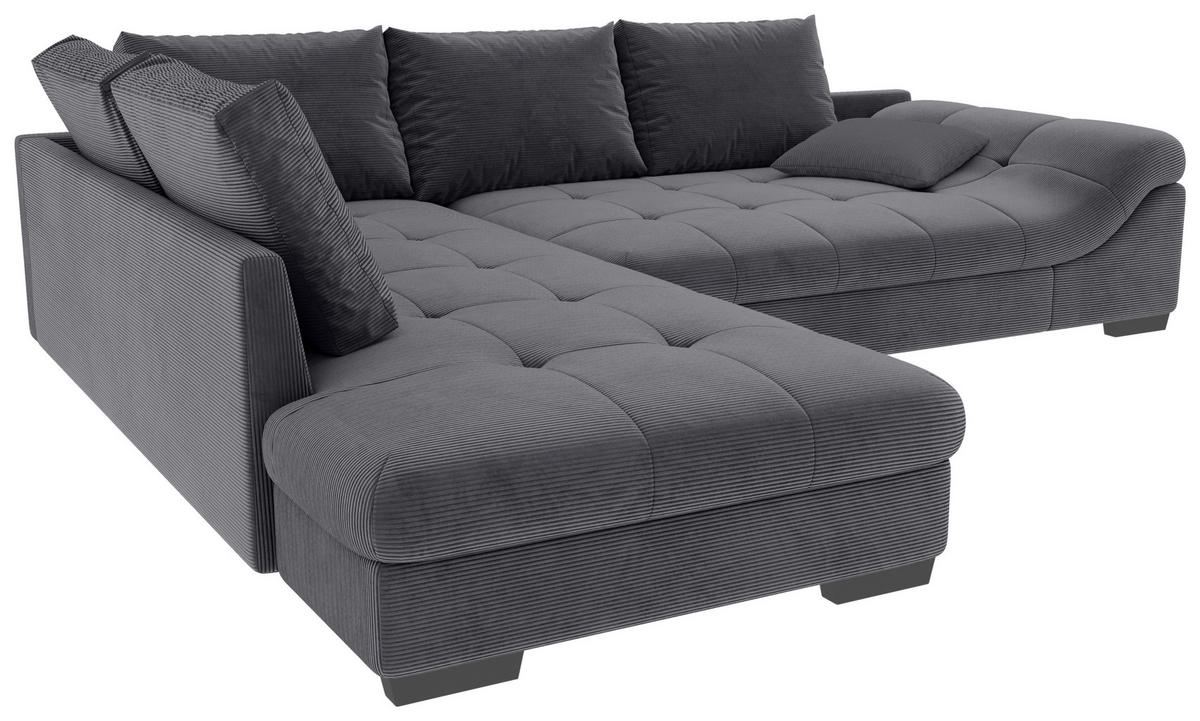 ECKSOFA in Cord Graphitfarben  - Schwarz/Graphitfarben, Konventionell, Holz/Textil (202/298cm) - MID.YOU
