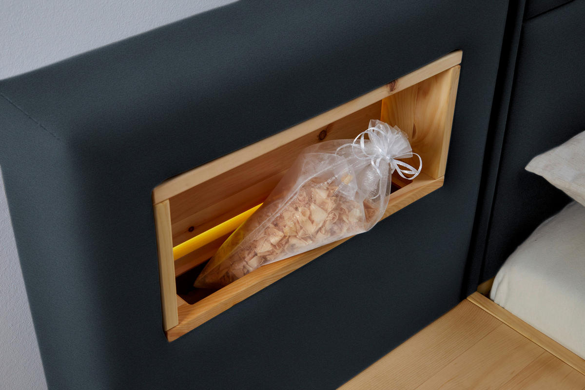 BOXSPRINGBETT 200/200 cm  Eichefarben, Dunkelblau  - Eichefarben/Dunkelblau, Natur, Holz/Textil (200/200cm) - Valnatura