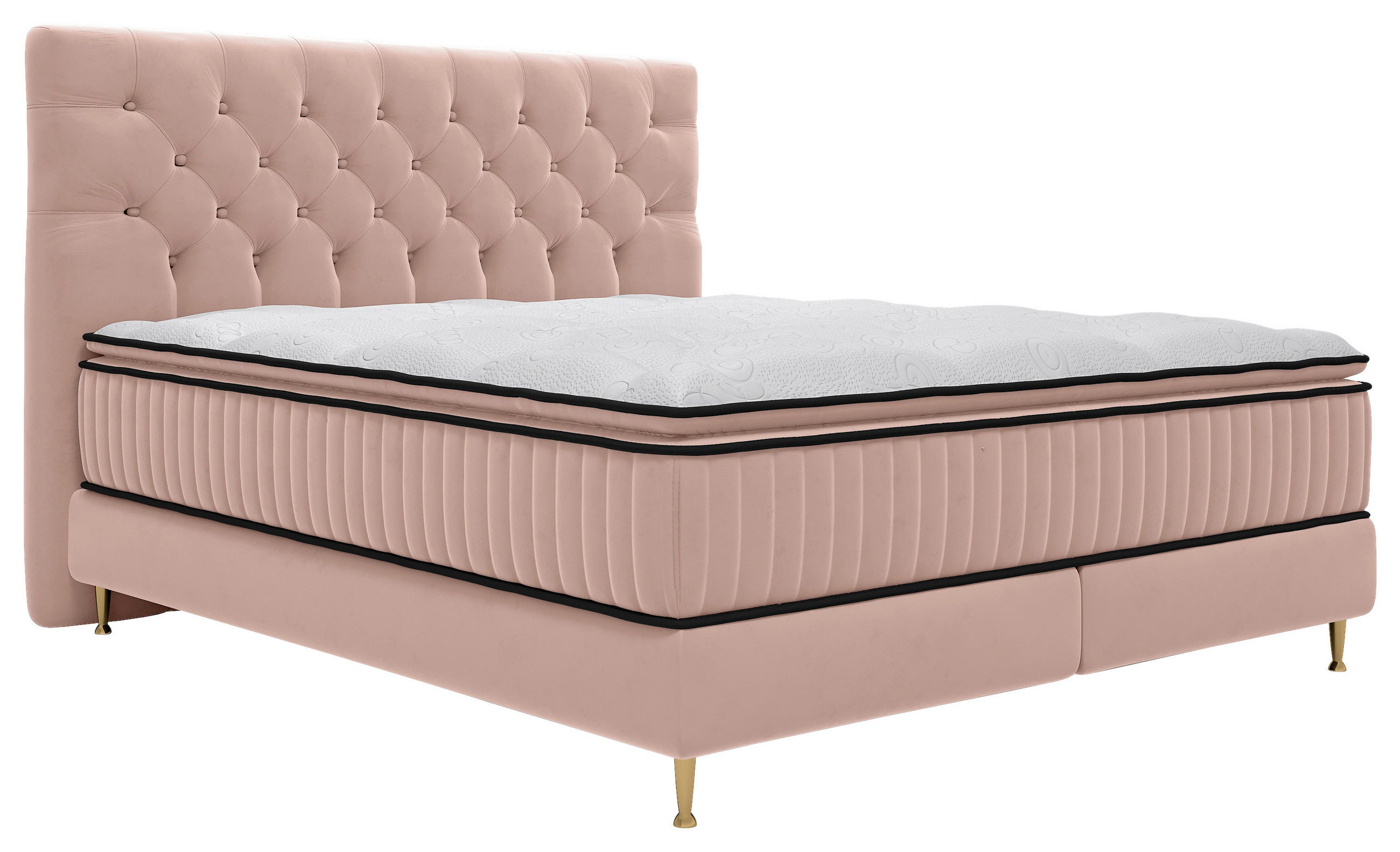BOXSPRINGBETT 180/200 cm,  in Hellrosa, Matratze, gepolstertes Kopfteil, Topper,  - Hellrosa/Goldfarben, Design, Textil/Metall (180/200cm) - Boxxx