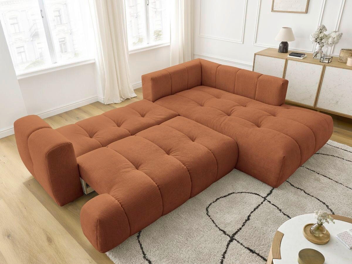ECKSCHLAFSOFA FUJI Leinenoptik Orange  inkl.  - Schwarz/Orange, MODERN, Kunststoff/Textil (282/204cm)