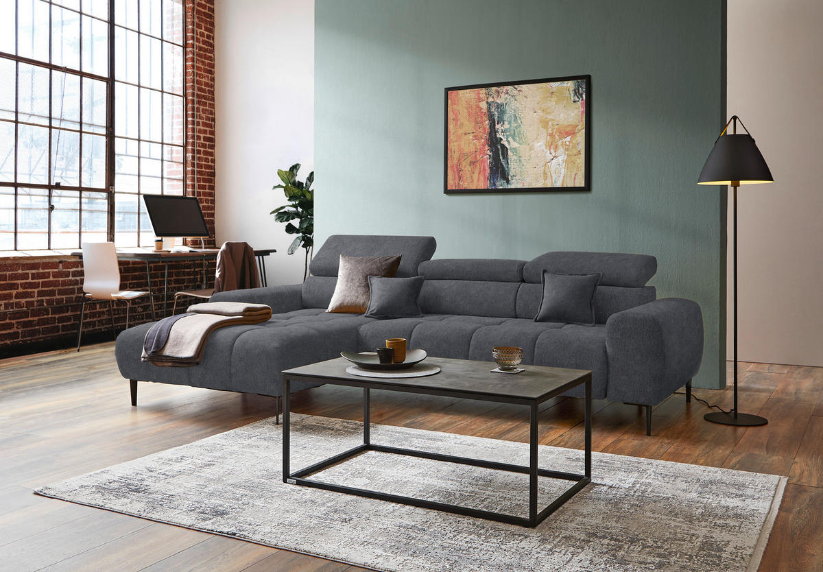 ECKSOFA Grau Samt, Webstoff  - Schwarz/Grau, Design, Textil/Metall (177/270cm) - Welnova