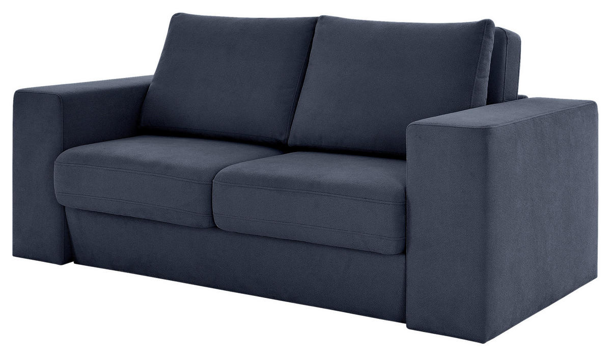 ZWEISITZER-SOFA inkl. Hocker Webstoff Dunkelblau  - Schwarz/Dunkelblau, Design, Kunststoff/Textil (172/96/107cm) - LOOKS by W.Joop