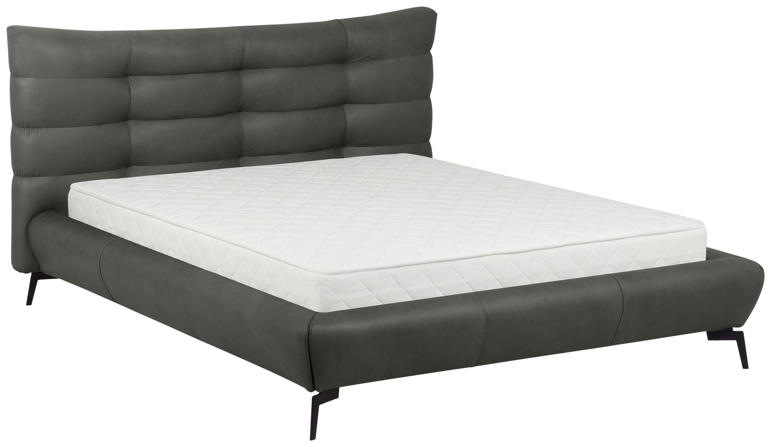 POLSTERBETT gepolstertes Kopfteil Dunkelgrau 180/200 cm  - Dunkelgrau/Schwarz, Design, Leder/Metall (180/200cm) - Esposa