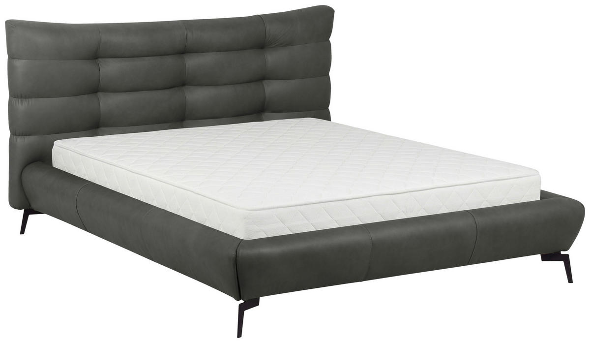 POLSTERBETT gepolstertes Kopfteil Dunkelgrau 180/200 cm  - Dunkelgrau/Schwarz, Design, Leder/Metall (180/200cm) - Esposa