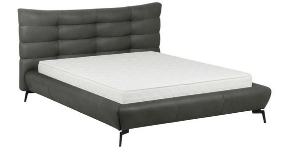 POLSTERBETT 180/200 cm,  in Dunkelgrau, gepolstertes Kopfteil,  - Dunkelgrau/Schwarz, Design, Leder/Metall (180/200cm) - Esposa