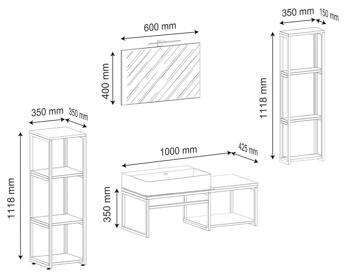 BADEZIMMER 5-teilig  in 170 cm  - Honigeiche/Schwarz, MODERN, Glas/Keramik (170cm) - MID.YOU