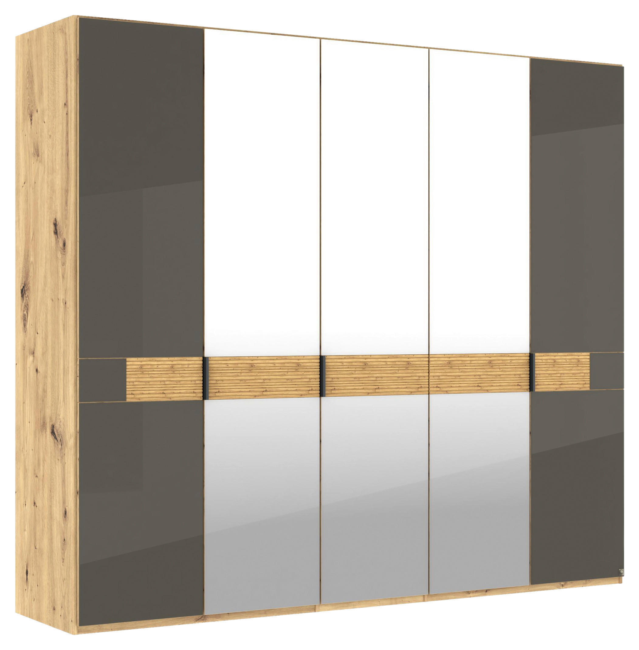DREHTÜRENSCHRANK 250/216/58 cm,  in Eichefarben, Dunkelbraun, 5 Tür(en)  - Schieferfarben/Eichefarben, Design, Glas/Holz (250/216/58cm) - Musterring