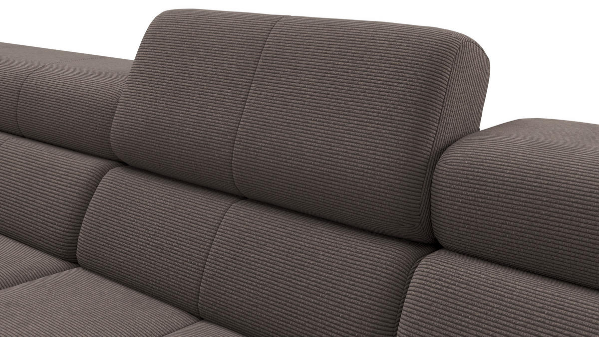 ECKSOFA Taupe Feincord Rücken echt, Kopfteilverstellung, Sitztiefenverstellung  - Taupe/Schwarz, KONVENTIONELL, Textil/Metall (226/293cm) - Hom`in