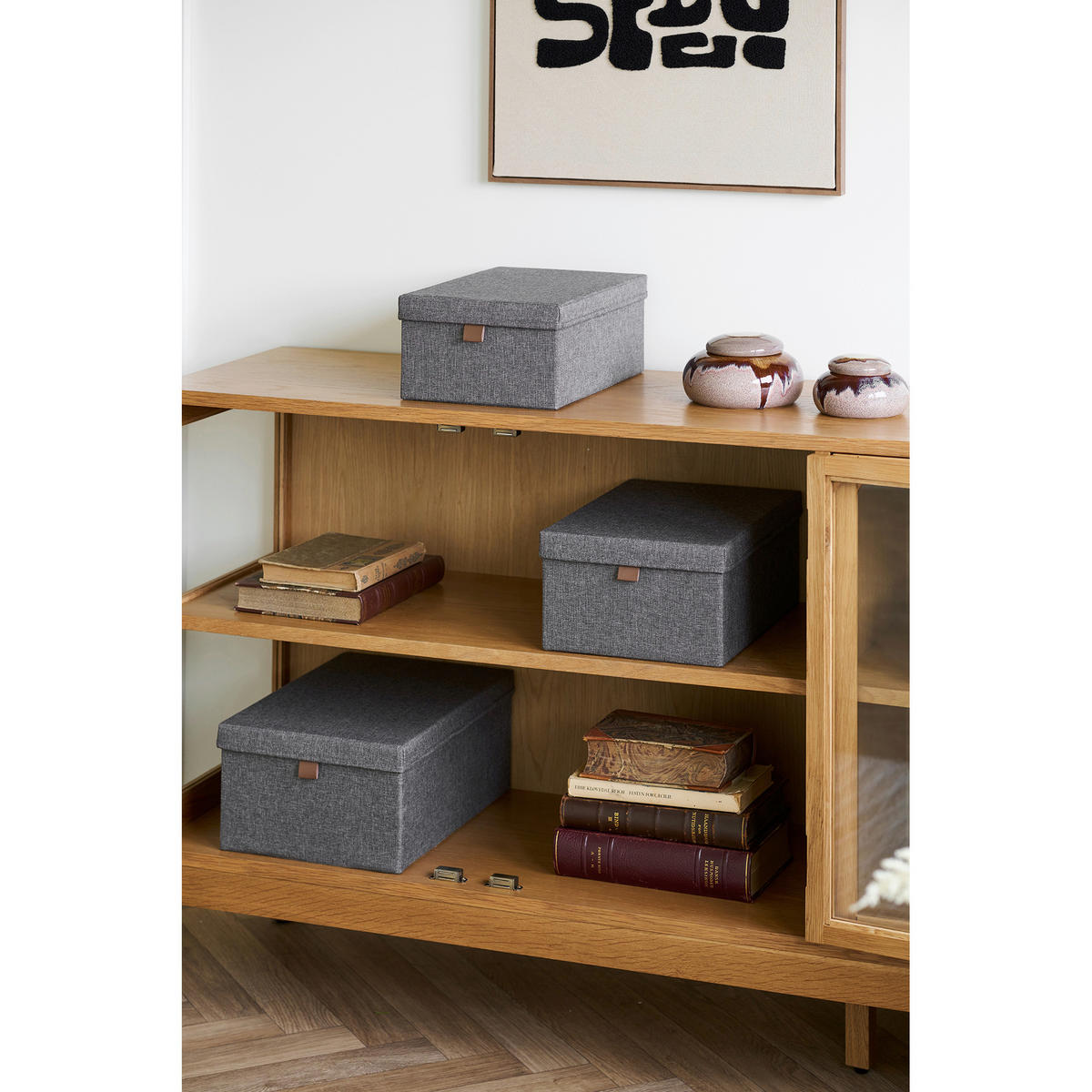 FÖRVARINGSLÅDOR SET  - mörkgrå/brun, Basics, textil
