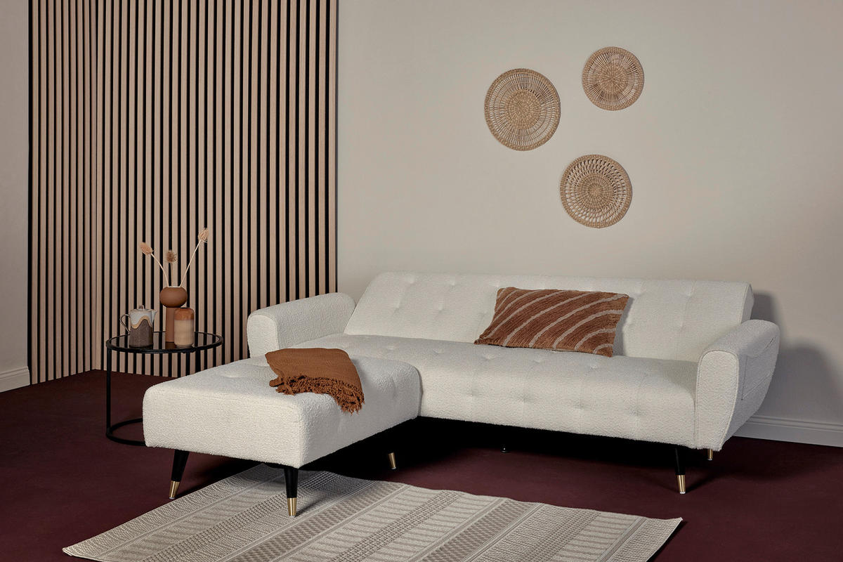 SCHLAFSOFA Bouclé Weiß  - Weiß, MODERN, Holz/Textil (213/83/153/173cm) - MID.YOU