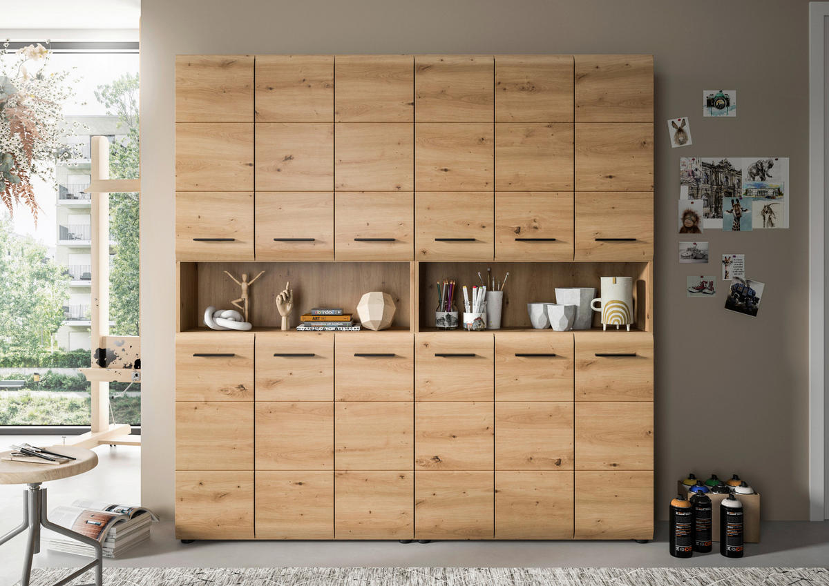 HOCHSCHRANK  - Schwarz/Eiche Artisan, Basics, Holzwerkstoff/Kunststoff (180cm) - MID.YOU