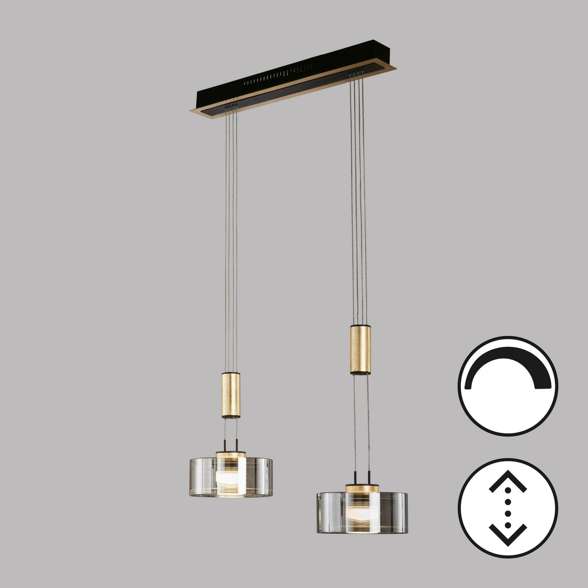 LED-PENDELLEUCHTE Lavin 64/20/160 cm   - Schwarz, Design, Glas/Metall (64/20/160cm) - Fischer & Honsel