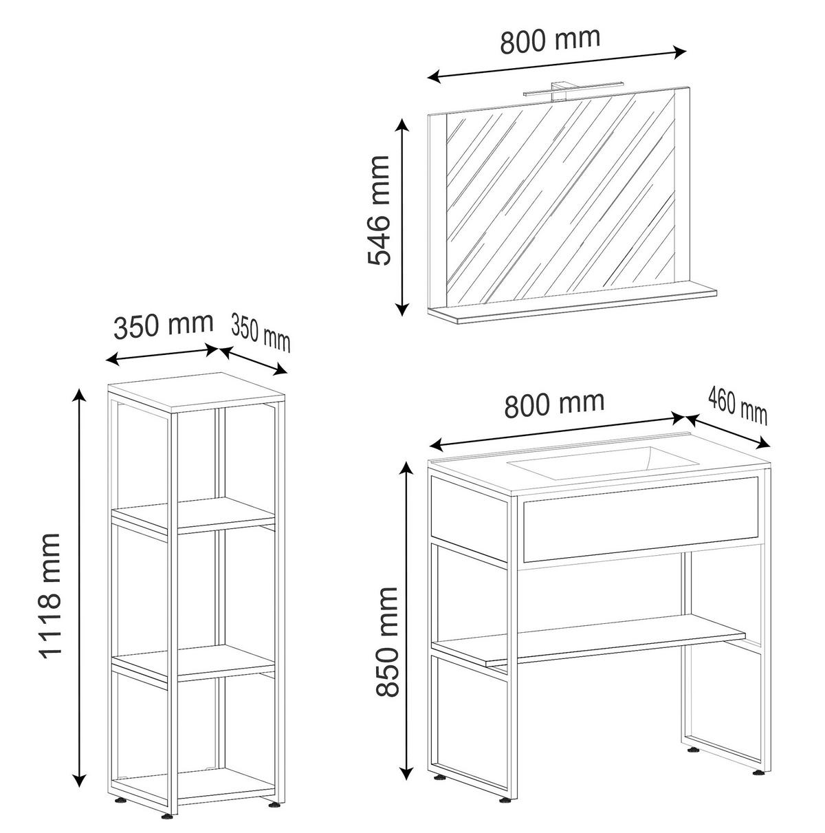 BADEZIMMER 4-teilig  in 115 cm  - Honigeiche/Weiss, Modern, Glas/Keramik (115cm) - MID.YOU