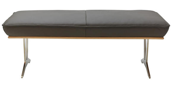 HOCKERBANK in Holz, Metall, Leder Schlammfarben, Eichefarben, Edelstahlfarben - Edelstahlfarben/Schlammfarben, Design, Leder/Holz (130/49/54cm) - Ambiente