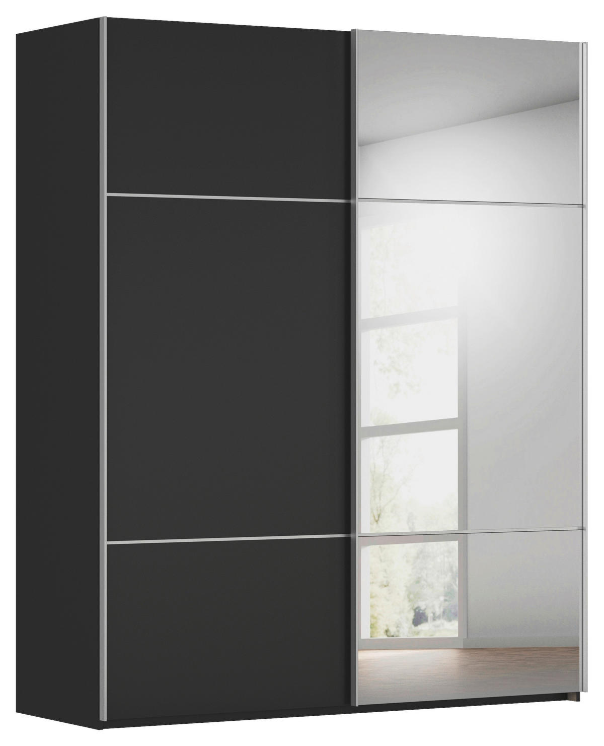 SCHWEBETÜRENSCHRANK Schwarz  - Alufarben/Schwarz, Konventionell, Glas/Holzwerkstoff (181/223/68cm) - Novel