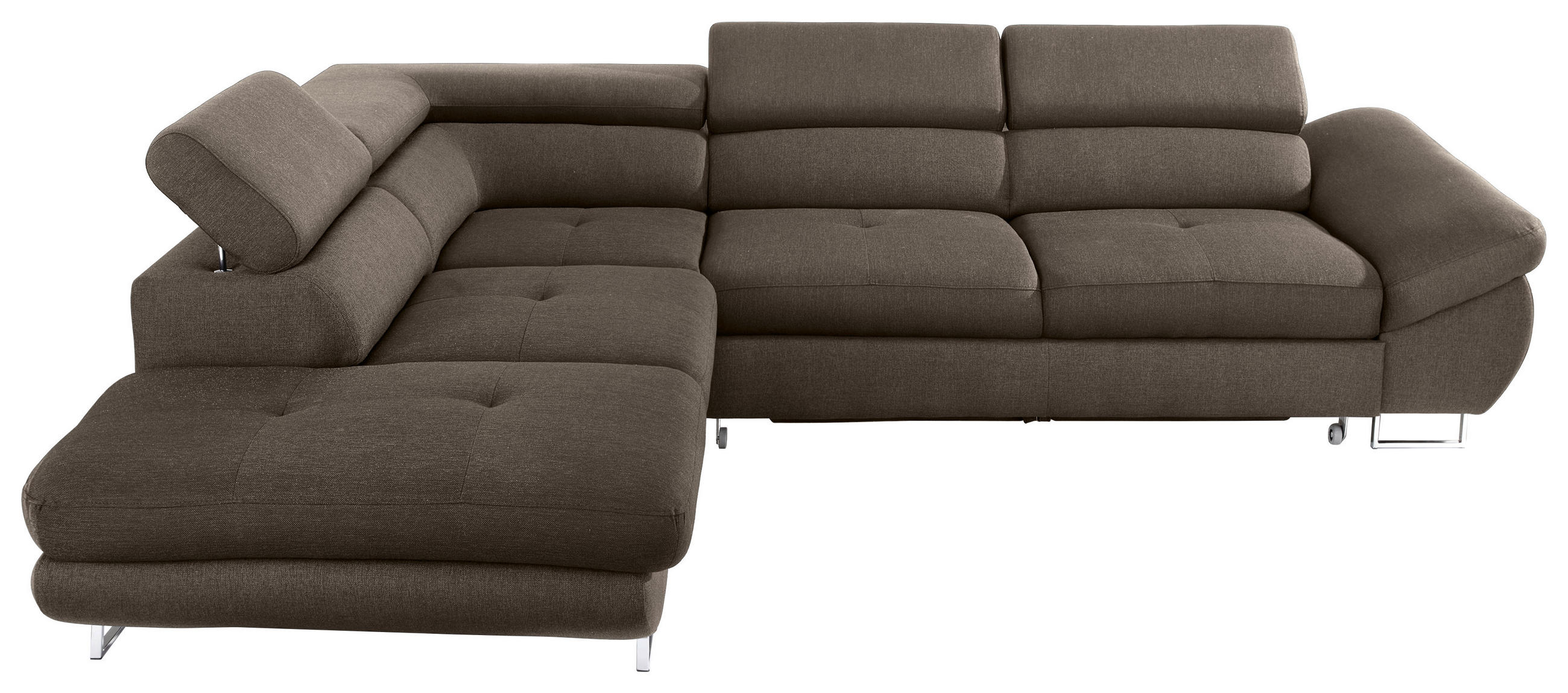 ECKSOFA Braun Webstoff Bettkasten, Schlaffunktion, Rücken echt, Kopfteilverstellung  - Braun, Design, Textil/Metall (235/280cm) - Hom`in
