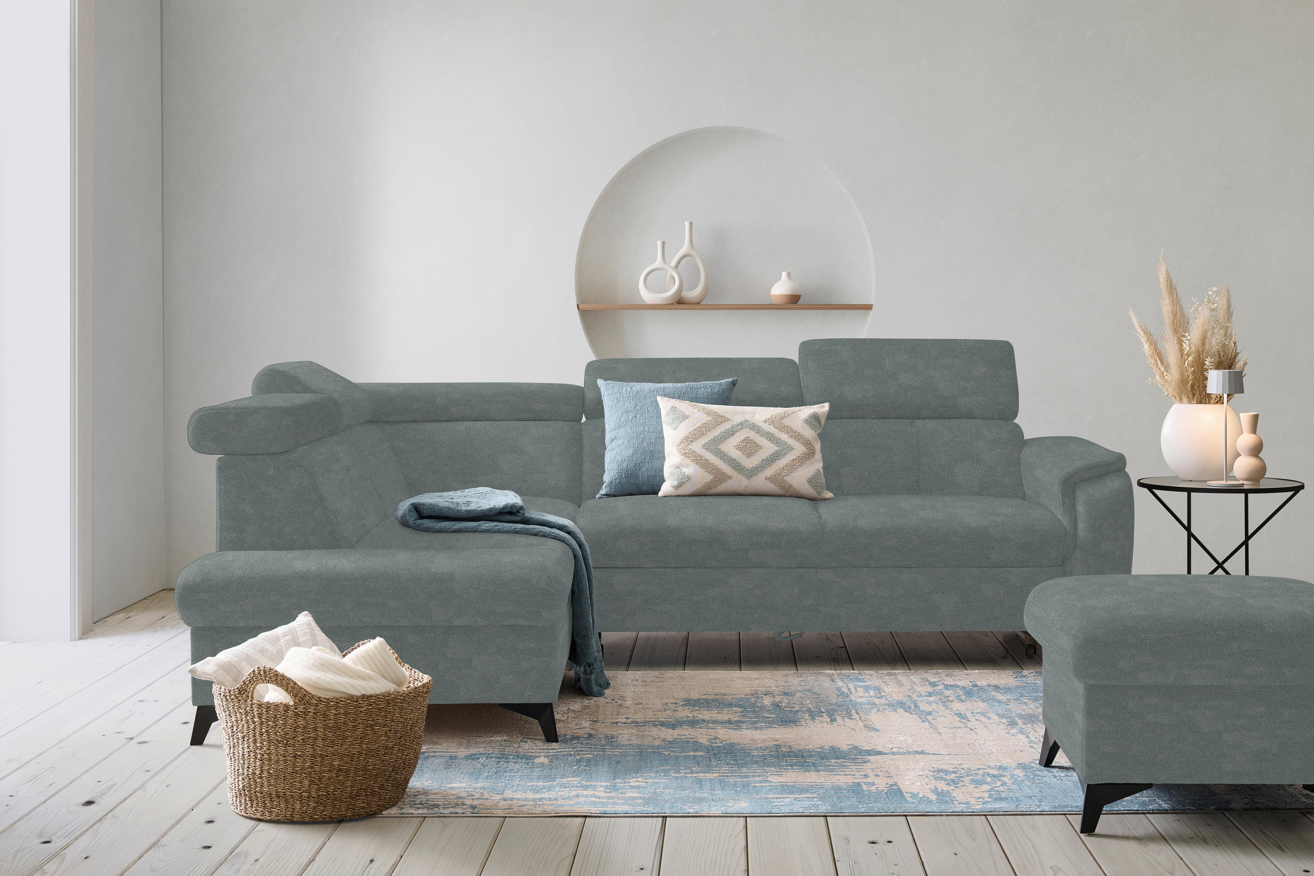 ECKSOFA in Mikrofaser Grau  - Schwarz/Grau, Design, Textil/Metall (203/260cm) - Stylife