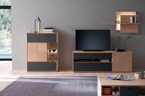 HYLLKOMBINATION  i antracit, ek Bianco  328/193/50 cm  - ek Bianco/svart, Design, metall/trämaterial (328/193/50cm) - MID.YOU