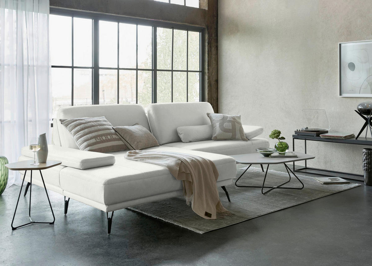 ECKSOFA JOOP! STUDIO in Echtleder Weiß  180/301 cm  - Schwarz/Weiß, KONVENTIONELL, Leder/Metall (180/301cm) - Joop!