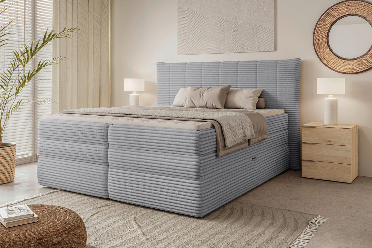 BOXSPRINGBETT 180/200 cm  in Hellgrau  - Hellgrau/Schwarz, Design, Kunststoff/Textil (180/200cm) - Chameo