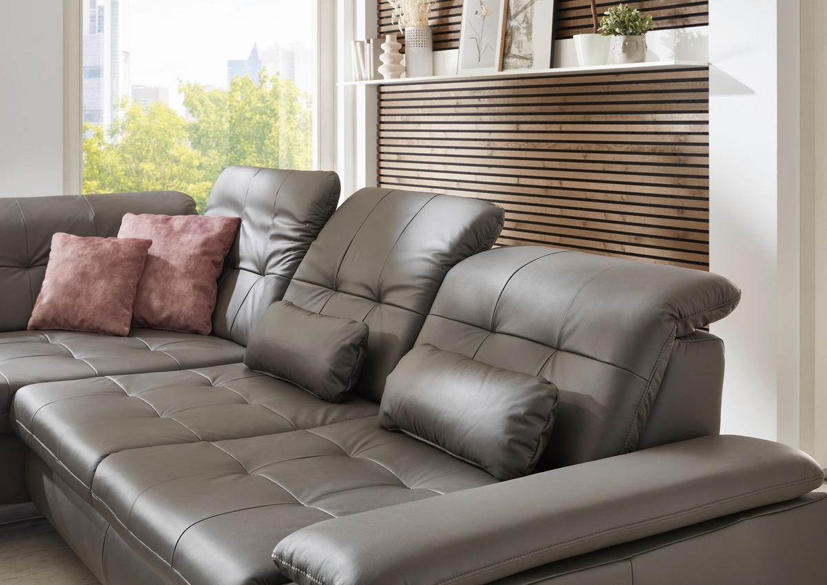 ECKSOFA in Echtleder Grau  - Grau, Basics, Leder/Metall (211/309cm) - Beldomo Speed