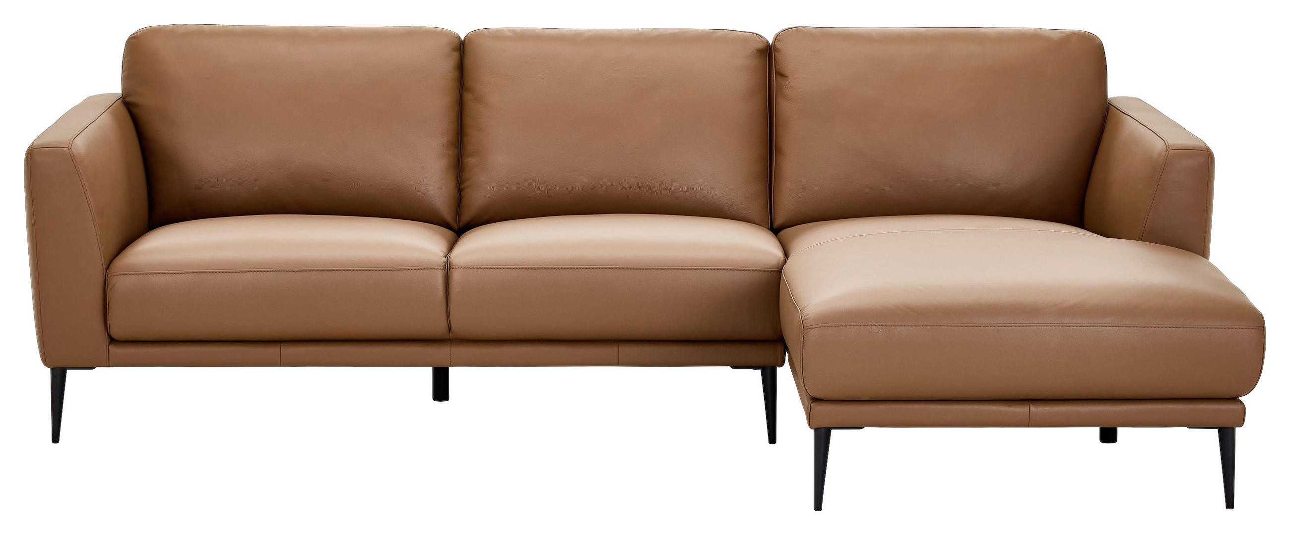 ECKSOFA Cognac Echtleder  - Cognac/Schwarz, MODERN, Leder/Metall (253/160cm) - Novel