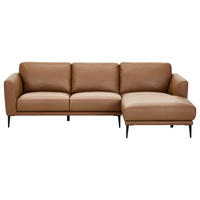 ECKSOFA Cognac Echtleder  - Cognac/Schwarz, MODERN, Leder/Metall (253/160cm) - Novel