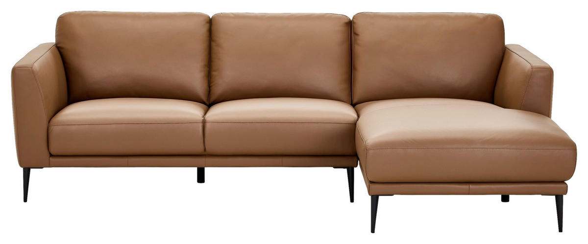 ECKSOFA Cognac Echtleder  - Cognac/Schwarz, MODERN, Leder/Metall (253/160cm) - Novel