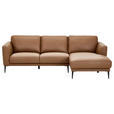 ECKSOFA Cognac Echtleder  - Cognac/Schwarz, MODERN, Leder/Metall (253/160cm) - Novel