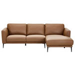 ECKSOFA Cognac Echtleder  - Cognac/Schwarz, MODERN, Leder/Metall (253/160cm) - Novel